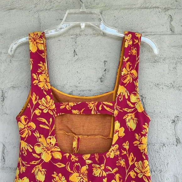 Zara Pink/Yellow Floral Knit Jeweled Shoulder Mini Dress Size Medium - Picture 6 of 15